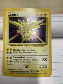 Pokemon TCG Zapdos Base Set (1999) 16/102 Unlimited Holo Rare LP Condition!! - Image 1