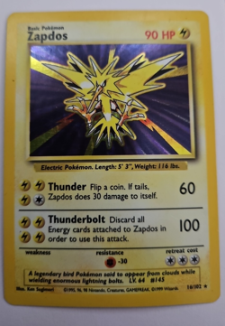 Pokemon TCG Zapdos Base Set (1999) 16/102 Unlimited Holo Rare LP Condition - Image 1