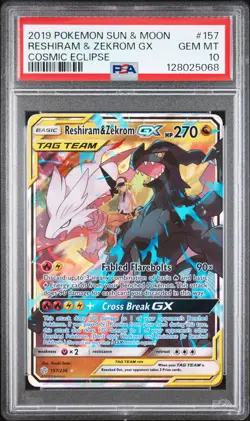 2019 POKEMON SUN & MOON COSMIC ECLIPSE #157 RESHIRAM & ZEKROM GX PSA 10 - Image 1