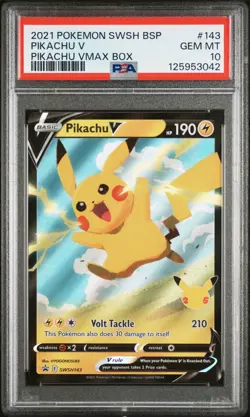 2021 POKEMON SWSH CELEBRATIONS PIKACHU V SWSH143 BLACK STAR PROMO PSA 10 GEM MT - Image 1