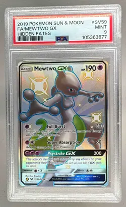 3677 Mewtwo GX 2019 Pokemon Sun Moon Hidden Fates #SV59 PSA 9 - Image 1