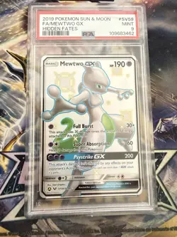 2019 POKEMON SUN & MOON HIDDEN FATES #SV59 FULL ART/MEWTWO GX PSA 9 - Image 1