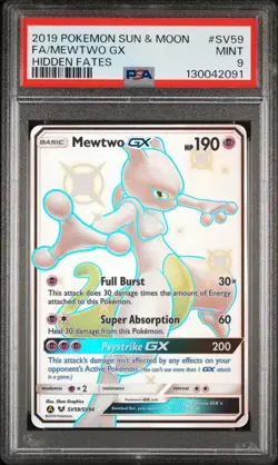 2019 POKEMON SUN & MOON HIDDEN FATES #SV59 FULL ART/MEWTWO GX PSA 9 - Image 1