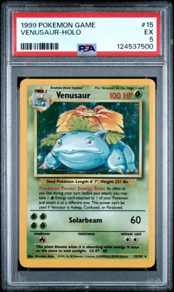 VENUSAUR 1999 Pokemon Base Unlimited Holo 15/102 - PSA 5 -500 - Image 1