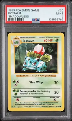 1999 POKEMON GAME BASE SET 30 IVYSAUR SHADOWLESS PSA 9 MINT - Image 1