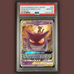 Gengar & Mimikyu GX 53/181 Sun & Moon Team Up PSA 10 Pokemon Tag Team Ultra Rare - Image 1