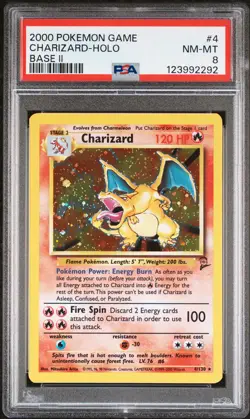2000 Pokemon Game Base II #4 Charizard Holo Base II PSA 8 - Image 1