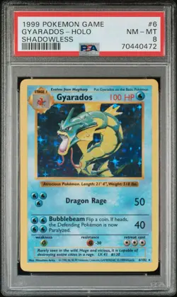 PSA 8 NM - MT Base Set Shadowless Gyarados 6/102 Holo 1999 Pokemon Near Mint - Image 1