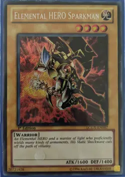 YuGiOh Elemental HERO Sparkman Secret Rare 1st Edition LCGX-EN007 - Image 1