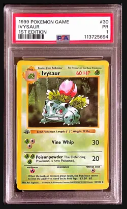 1999 Pokemon WOTC Ivysaur 1st Edition Base Set Shadowless #30 PSA 1 PR - Image 1