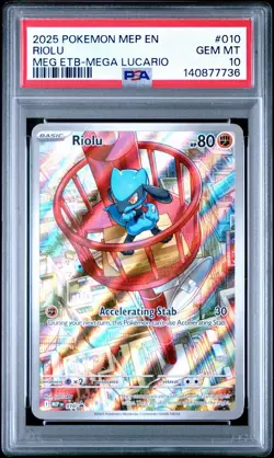 2025 POKEMON MEP EN-ME BLACK STAR PROMO #010 RIOLU PSA 10 - Image 1