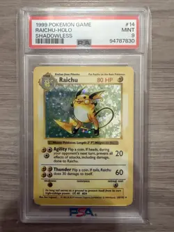 1999 Pokemon Shadowless Raichu PSA 9 Mint Holo #14 - Image 1
