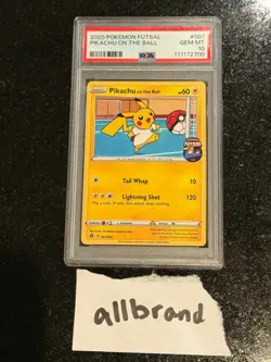 2020 POKEMON FUTSAL #001 PIKACHU ON THE BALL PSA 10 UK Exclusive Promo - Image 1