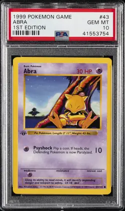 1999 POKEMON GAME 1ST ED #43 ABRA PSA 10 - Image 1
