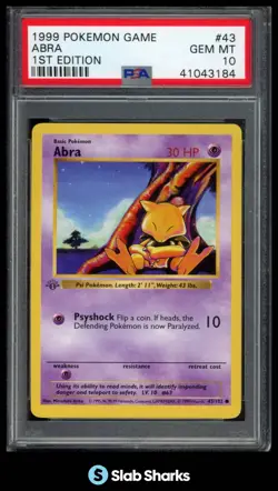 1999 POKEMON BASE SET 1ST EDITION #43/102 ABRA PSA 10 - Image 1