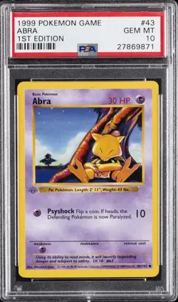 1999 POKEMON GAME 1ST ED #43 ABRA PSA 10 - Image 1
