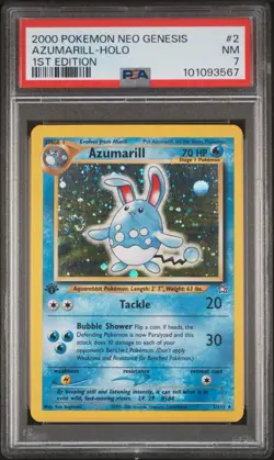 PSA 7 Azumarill Holo 2/111 1st Edition Neo Genesis 2000 Pokemon Card - Image 1
