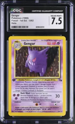 Gengar 5/62 Holo Fossil - 1st Ed. Pokemon CGC 7.5 Near Mint+ *012 - Image 1