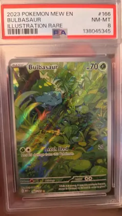 2023 Pokemon Mew en Bulbasaur Illustration Rare Card #166/165 PSA 8 - Image 1