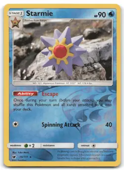 Starmie #16/111 Sun and Moon Crimson Invasion Rare Reverse Holo LP Pokemon 4C - Image 1