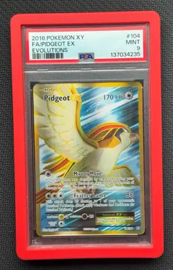 2016 POKEMON XY EVOLUTIONS #104 FULL ART/PIDGEOT EX PSA 9 with Red Bumper Guard - Image 1