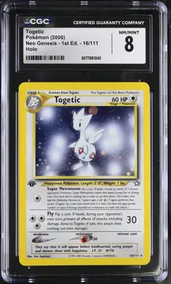 CGC 8 Togetic Neo Genesis 1st Edition 16/111 Holo Pokemon Card - Image 1