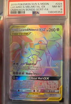 Pokemon Lucario & Melmetal GX Unbroken Bonds Secret Rare Full Art #224 PSA 8 - Image 1