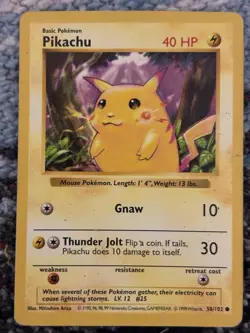 Pokemon TCG Pikachu Red Cheeks Base Set Shadowless 58/102 40 HP Regular - Image 1