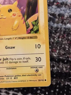 Pokemon TCG Pikachu Red Cheeks Base Set Shadowless 58/102 40 HP Regular - Image 2