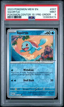 2023 POKEMON MEW EN-151 POKEMON CENTER 151 PRE-ORDER PROMO #007 SQUIRTLE PSA 9 - Image 1