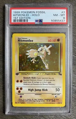Pokemon Card 1st Edition Hitmonlee Fossil Set #7/62 PSA 8 NM-MINT Holo TCG WOTC - Image 1