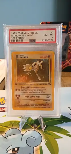 Pokemon Card Hitmonlee 7/62 Fossil 1st Edition Holo WOTC Graded Psa 8 - Image 1