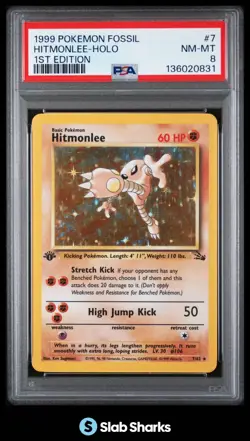 1999 POKEMON FOSSIL 1ST EDITION #7/62 HITMONLEE HOLO RARE PSA 8 - Image 1