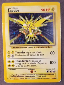 Pokemon TCG Zapdos Holo Rare Card Base Set 16/102, 1999 - Image 1