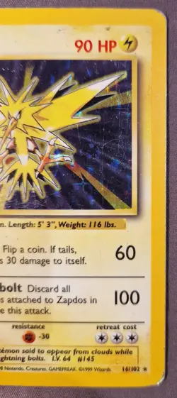 Pokemon TCG Zapdos Holo Rare Card Base Set 16/102, 1999 - Image 3