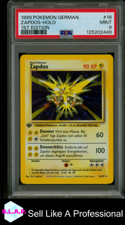 ZAPDOS-HOLO 1ST EDITION POKEMON GERMAN 1999 16 PSA 9 - Image 1
