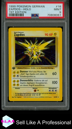 ZAPDOS-HOLO 1ST EDITION POKEMON GERMAN 1999 16 PSA 9 - Image 1