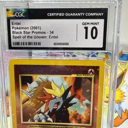CGC 10 GEM MINT Entei 2001 Black Star Promos 34 Reverse Holo Swirl Pokemon Card - Image 2