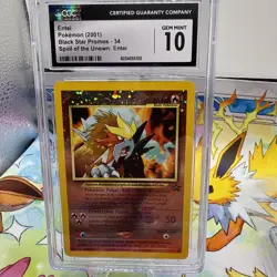 CGC 10 GEM MINT Entei 2001 Black Star Promos 34 Reverse Holo Swirl Pokemon Card - Image 1