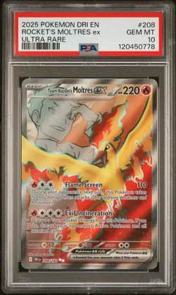 2025 Pokemon Dri EN-Destined Rivals Rocket's Moltres EX Ultra Rare PSA 10 #208 - Image 1