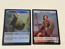 2 x mtg foil token Human Soldier // Gold, 002//013, Theros Beyond Death unplayed - Image 2