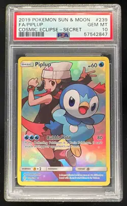 2019 Pokemon Sun & Moon Cosmic Eclipse #239/236 Piplup PSA 10 - Image 1