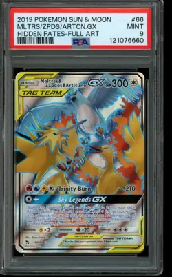 PSA 9 MINT Pokemon Moltres Zapdos Articuno GX Hidden Fates Full Art 66/68 - Image 1