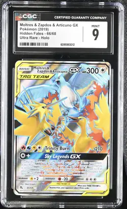2019 Pokemon Moltres & Zapdos & Articuno GX Hidden Fates 66/68 CGC MINT 9 - Image 1