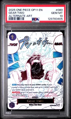 2025 ONE PIECE OP11-A FIST OF DIVINE SPEED ALTERNATE ART #080 GEAR TWO PSA 10 - Image 1