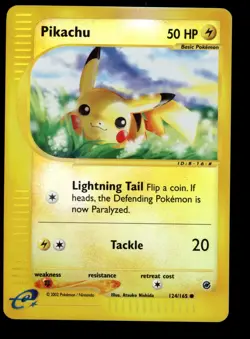 2002 POKEMON EXPEDITION BASE SET E-READER PIKACHU 124/165 REVERSE HOLO COMMON LP - Image 1