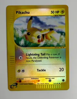 2002 POKEMON EXPEDITION BASE SET E-READER PIKACHU 124/165 REVERSE HOLO COMMON LP - Image 3
