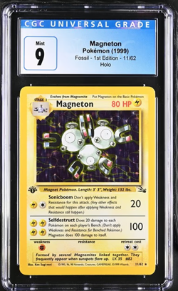 CGC 9 MINT Magneton 1999 Fossil 1st Edition 11/62 Holo Pokemon Card - Image 1