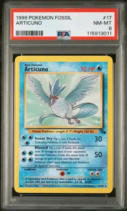 Articuno PSA 8 Pokemon card 17/62 Fossil Set Rare Non Holo 1999 WOTC NM-MINT - Image 1