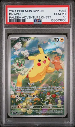2024 POKEMON SVP EN-SV BLACK STAR PROMO PALDEA ADVENTURE CHEST PIKACHU PSA 10 - Image 1